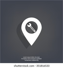 screwdriver and wrench on map pointer.vector illustration.