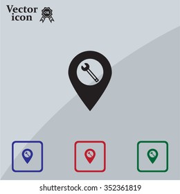 screwdriver and wrench on map pointer.vector illustration.