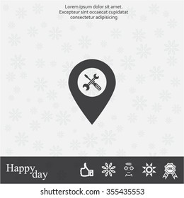 screwdriver and wrench on map pointer.vector illustration.
