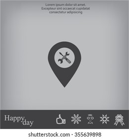 screwdriver and wrench on map pointer.vector illustration.