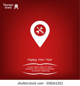 screwdriver and wrench on map pointer.vector illustration.