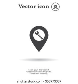 screwdriver and wrench on map pointer.vector illustration.