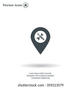 screwdriver and wrench on map pointer.vector illustration.