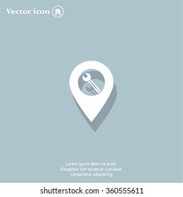 screwdriver and wrench on map pointer.vector illustration.