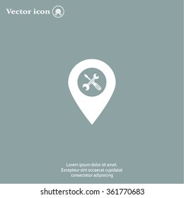 screwdriver and wrench on map pointer.vector illustration.