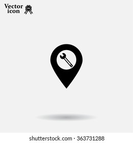 screwdriver and wrench on map pointer.vector illustration.