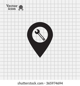 screwdriver and wrench on map pointer.vector illustration.