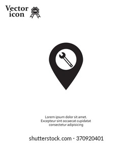 screwdriver and wrench on map pointer.vector illustration.