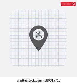 screwdriver and wrench on map pointer.vector illustration.