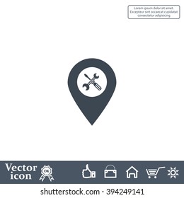 screwdriver and wrench on map pointer.vector illustration.