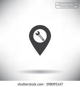 screwdriver and wrench on map pointer.vector illustration.