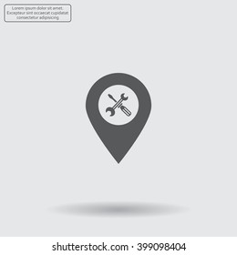 screwdriver and wrench on map pointer.vector illustration.