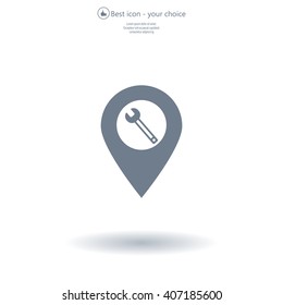 screwdriver and wrench on map pointer.vector illustration.