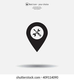 screwdriver and wrench on map pointer.vector illustration.