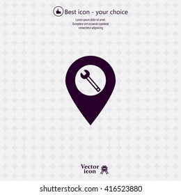 screwdriver and wrench on map pointer.vector illustration.