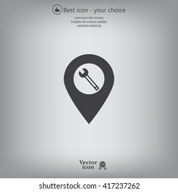 screwdriver and wrench on map pointer.vector illustration.