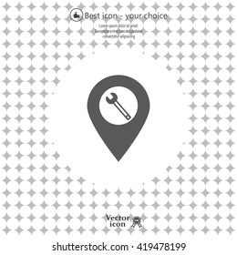 screwdriver and wrench on map pointer.vector illustration.