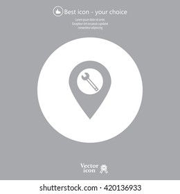screwdriver and wrench on map pointer.vector illustration.