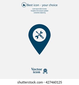 screwdriver and wrench on map pointer.vector illustration.