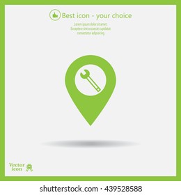 screwdriver and wrench on map pointer.vector illustration.