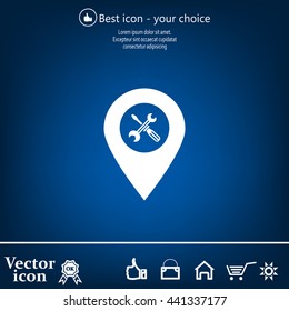 screwdriver and wrench on map pointer.vector illustration.