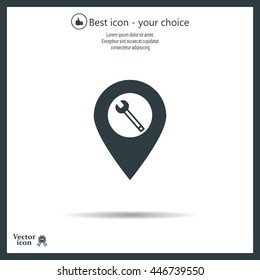 screwdriver and wrench on map pointer.vector illustration.