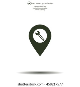 screwdriver and wrench on map pointer.vector illustration.