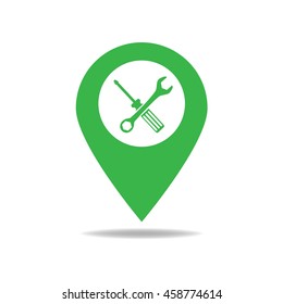 screwdriver and wrench on map pointer.vector illustration.