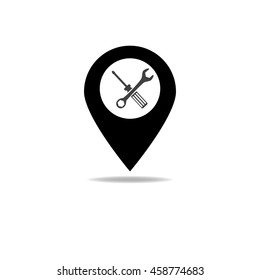 screwdriver and wrench on map pointer.vector illustration.