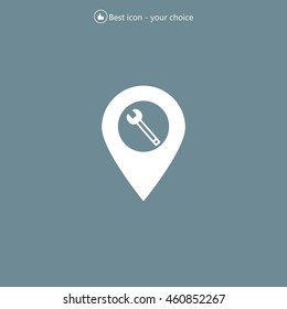 screwdriver and wrench on map pointer.vector illustration.