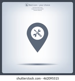 screwdriver and wrench on map pointer.vector illustration.