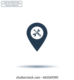 screwdriver and wrench on map pointer.vector illustration.