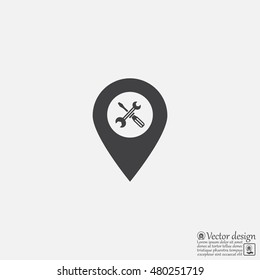 screwdriver and wrench on map pointer.vector illustration.