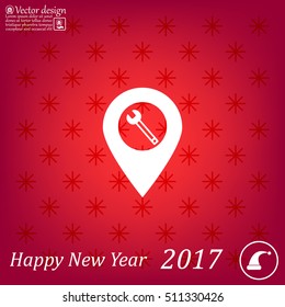 screwdriver and wrench on map pointer.vector illustration.