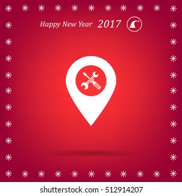 screwdriver and wrench on map pointer.vector illustration.