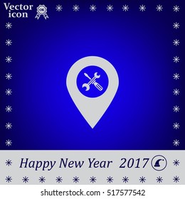 screwdriver and wrench on map pointer.vector illustration.