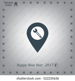 screwdriver and wrench on map pointer.vector illustration.
