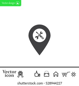 screwdriver and wrench on map pointer.vector illustration.