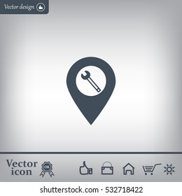 screwdriver and wrench on map pointer.vector illustration.