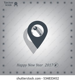 screwdriver and wrench on map pointer.vector illustration.