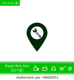 screwdriver and wrench on map pointer.vector illustration.