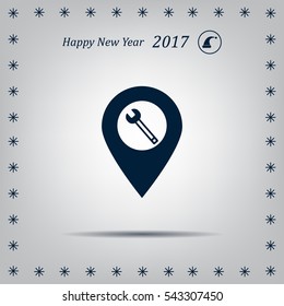 screwdriver and wrench on map pointer.vector illustration.