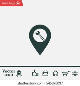 screwdriver and wrench on map pointer.vector illustration.