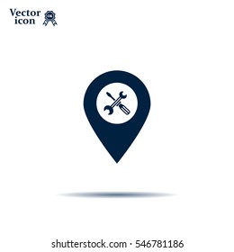 screwdriver and wrench on map pointer.vector illustration.