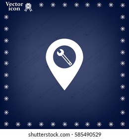 screwdriver and wrench on map pointer.vector illustration.