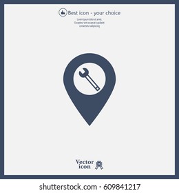 screwdriver and wrench on map pointer.vector illustration.