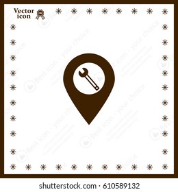 screwdriver and wrench on map pointer.vector illustration.