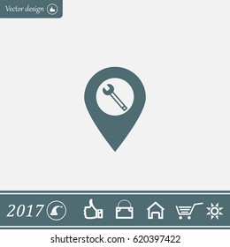 screwdriver and wrench on map pointer.vector illustration.