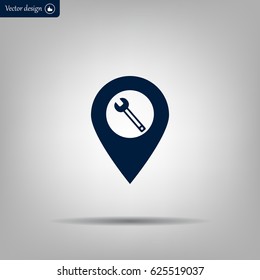 screwdriver and wrench on map pointer.vector illustration.