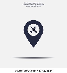 screwdriver and wrench on map pointer.vector illustration.